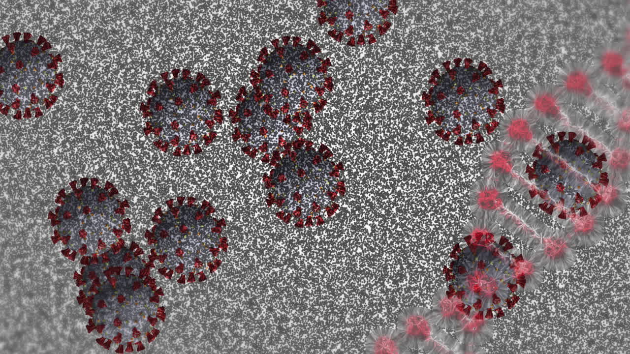 estructura del adn y células de covid-19 contra un fondo gris texturizado