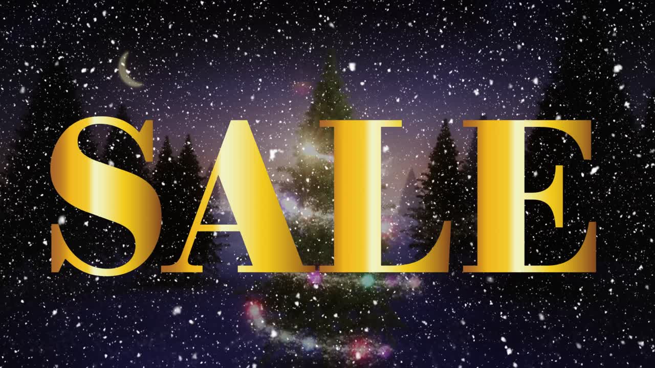 계절에 따라 내리는 눈의 애니메이션 검은 바탕에 인사 텍스트와 모양