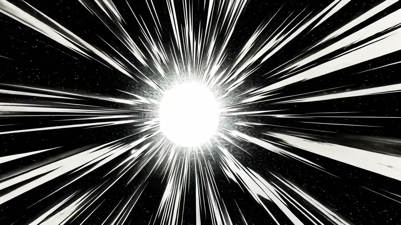 漫画風のダイナミックな爆発エフェクトを、中心のカメラアングルから捉えました。