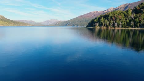 Aerial-Flying-Over-Calm-Blue-Waters-At-Lake-Perito-Moreno-Near-San-Carlos-de-Bariloche,-Argentina