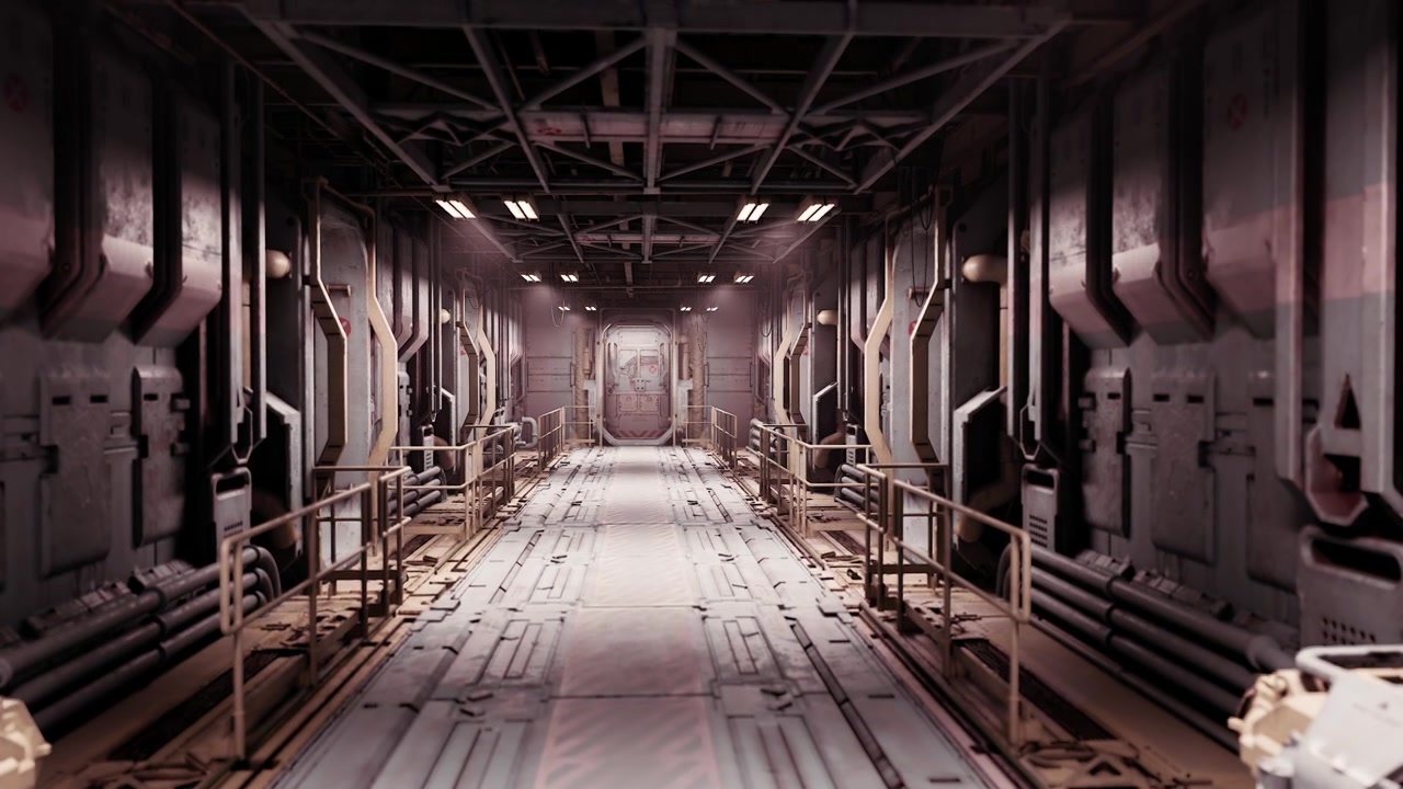 Futuristic corridor in a high tech industrial facility