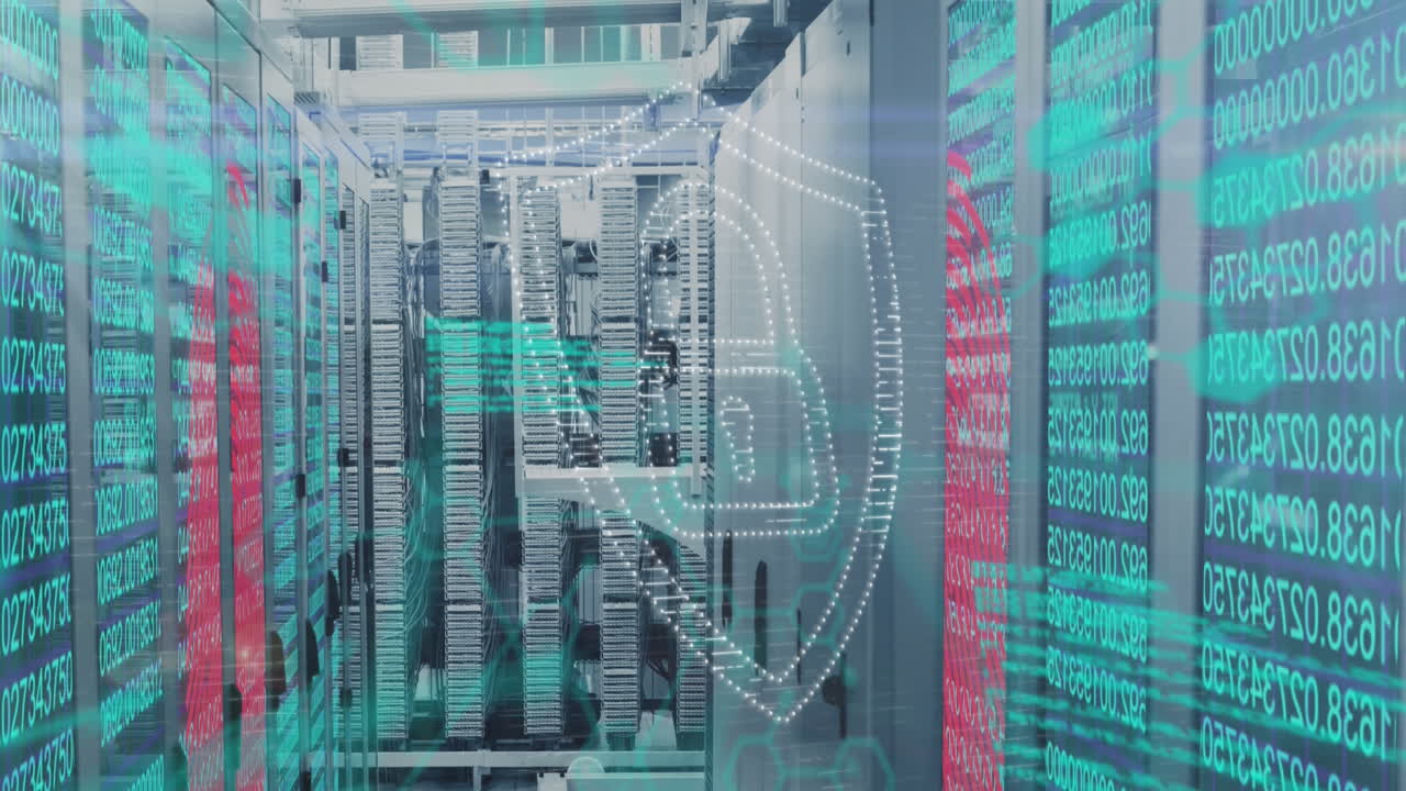 락의 애니메이션 및 컴퓨터 서버를 통해 데이터 처리를 컴퓨팅