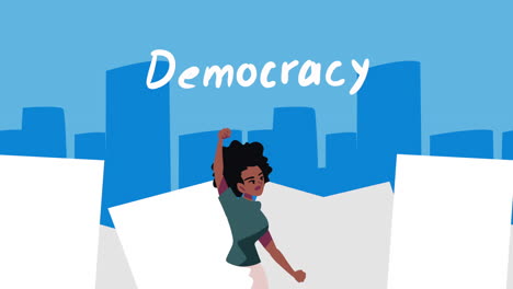 democracy lettering with man animation