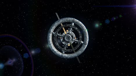 vuelo a través de las puertas de la estación espacial de ciencia ficción, pantalla verde, animación 3d