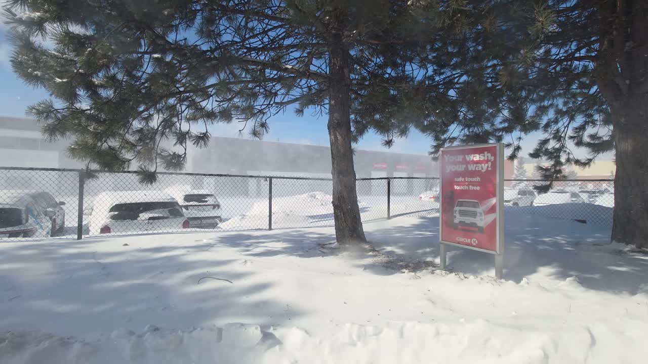 Snow Blizzard Near Town Neighbourhood During Winter In Greater Toronto Area, Ontario, Canada. Static Shot