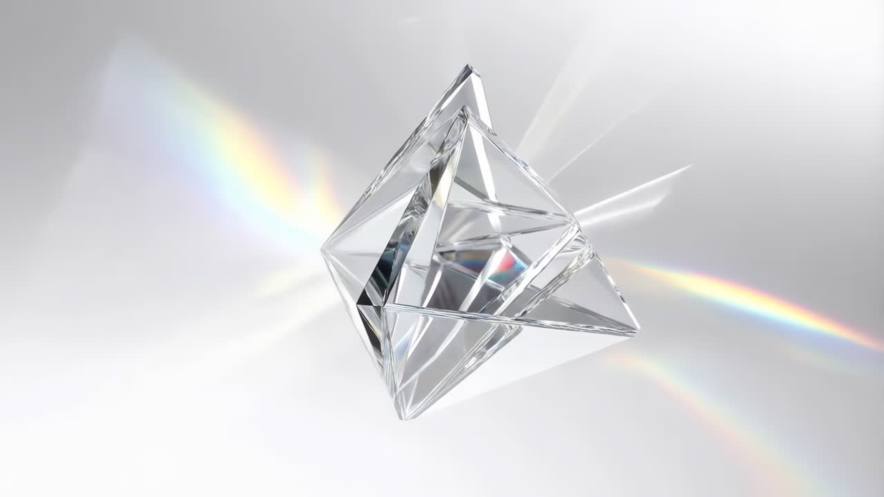 Abstract Geometric Glass Prism with Light Refraction