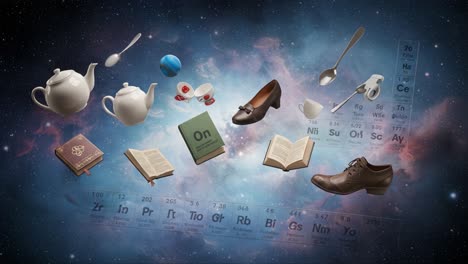 a whimsical journey through space: exploring ordinary objects in a cosmic landscape infused with elements of wonder and imagination