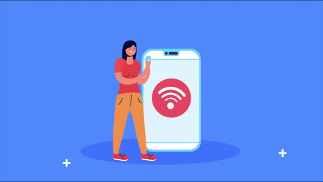 mujer que utiliza la tecnología de marketing de redes sociales de teléfonos inteligentes