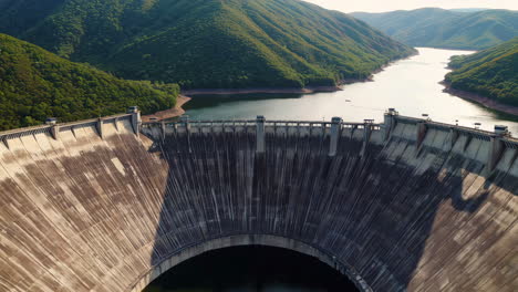 massive concrete hydroelectric dam in a mountainous landscape