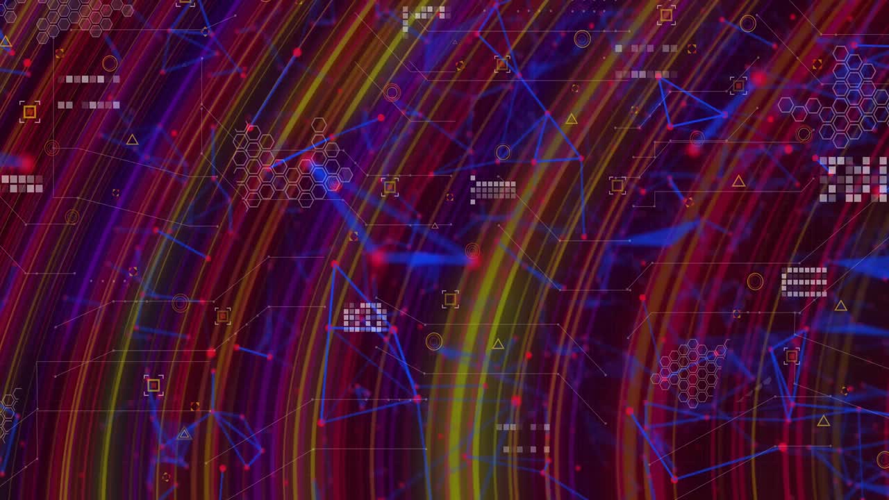 animación de conexiones, formas y luces sobre luces que se mueven rápidamente