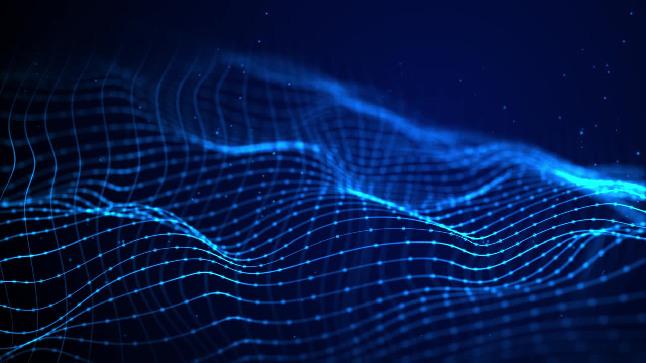 3D 4K Dynamic wave of glowing particles Digital technology loop background.