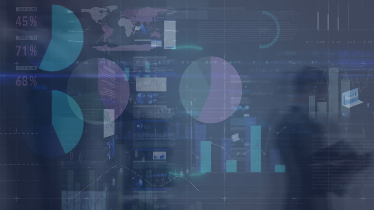 animación de escáner redondo de neón y procesamiento de datos estadísticos contra el lapso de tiempo de las personas que caminan.