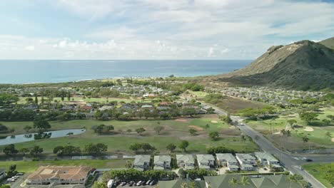 aerial view of hawaiian homes surrounding hawaii kai golf course