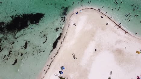 Aerial-drone-bird's-eye-view-over-people-walking