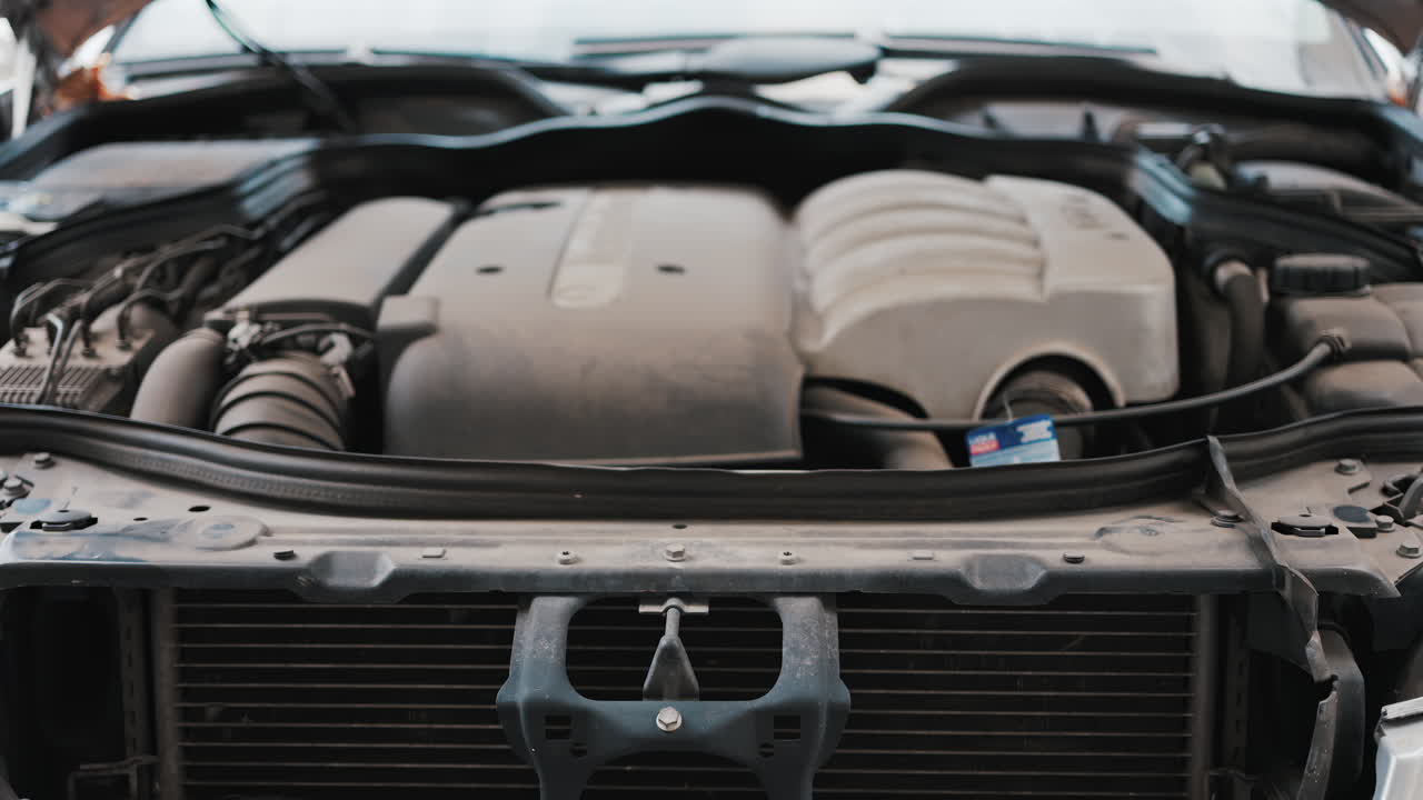 Front view of a car engine compartment showcasing mechanical strength and automotive engineering