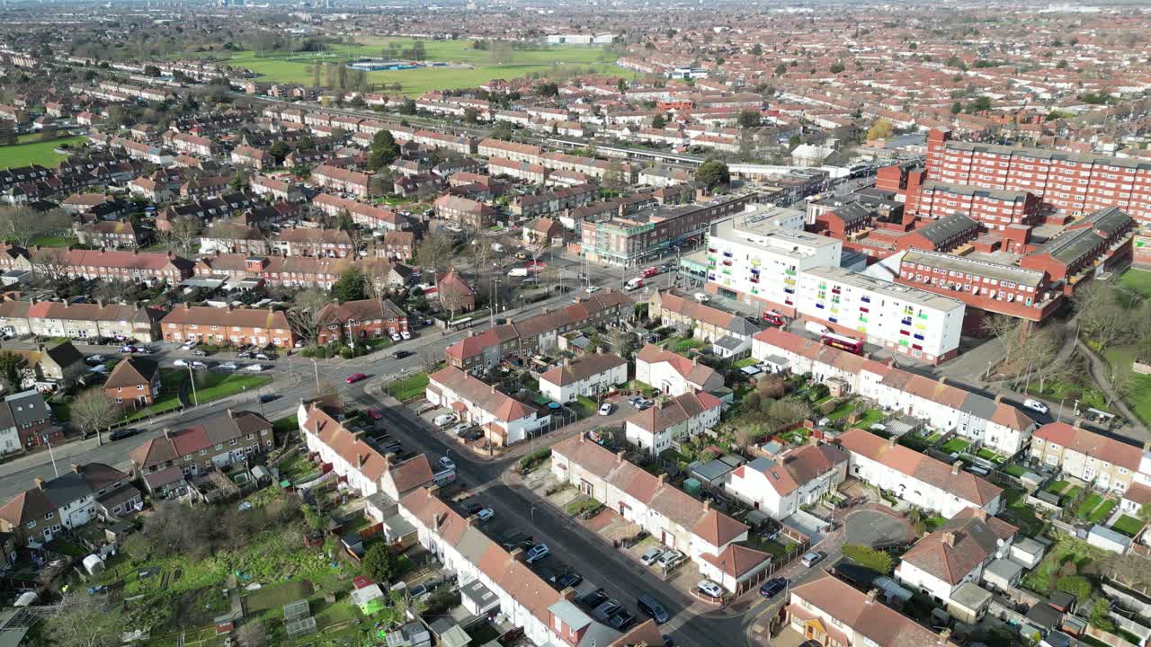 filas de viviendas adosadas dagenham londres reino unido drone antena ángulo alto