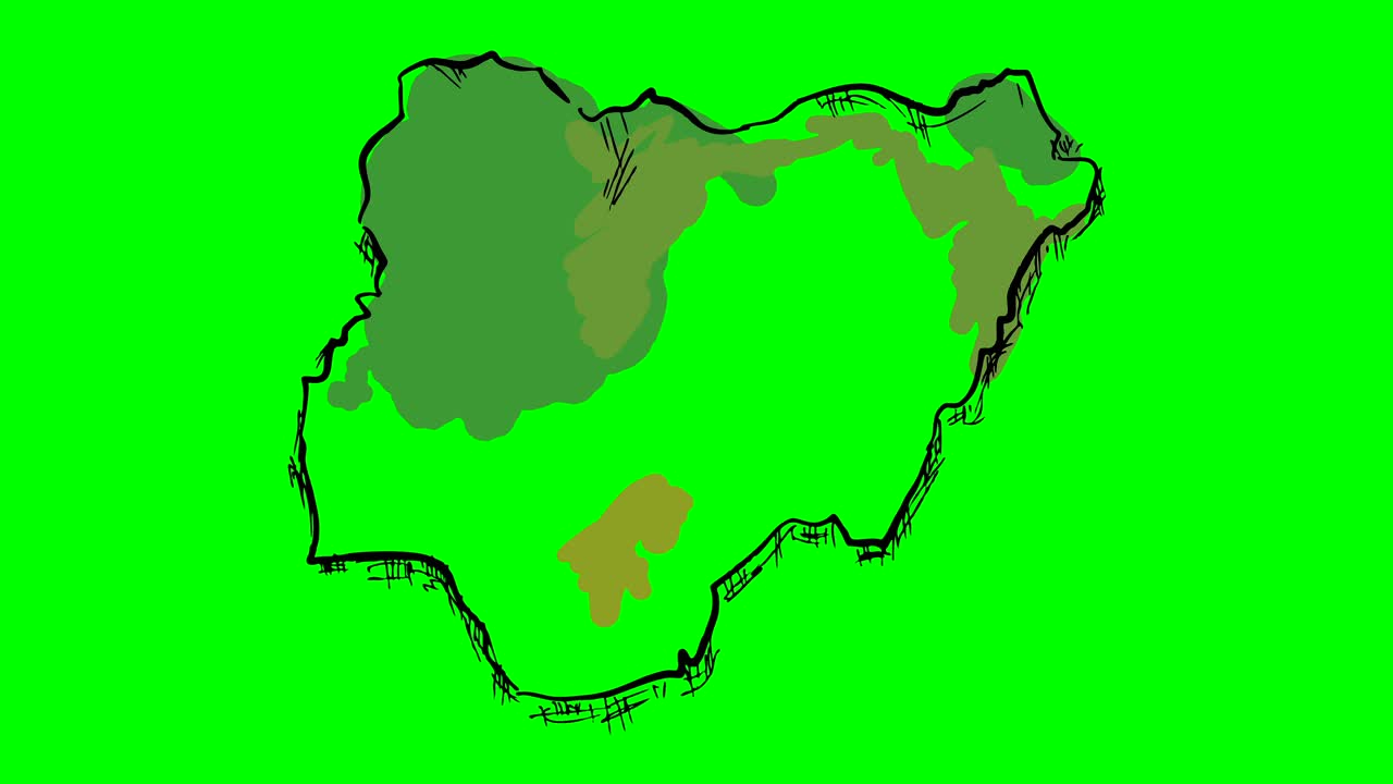 Nigeria drawing colored map on green screen isolated whiteboard