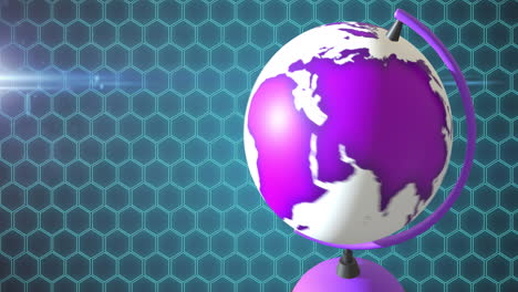 animación del icono del globo giratorio sobre el fondo de patrón hexagonal