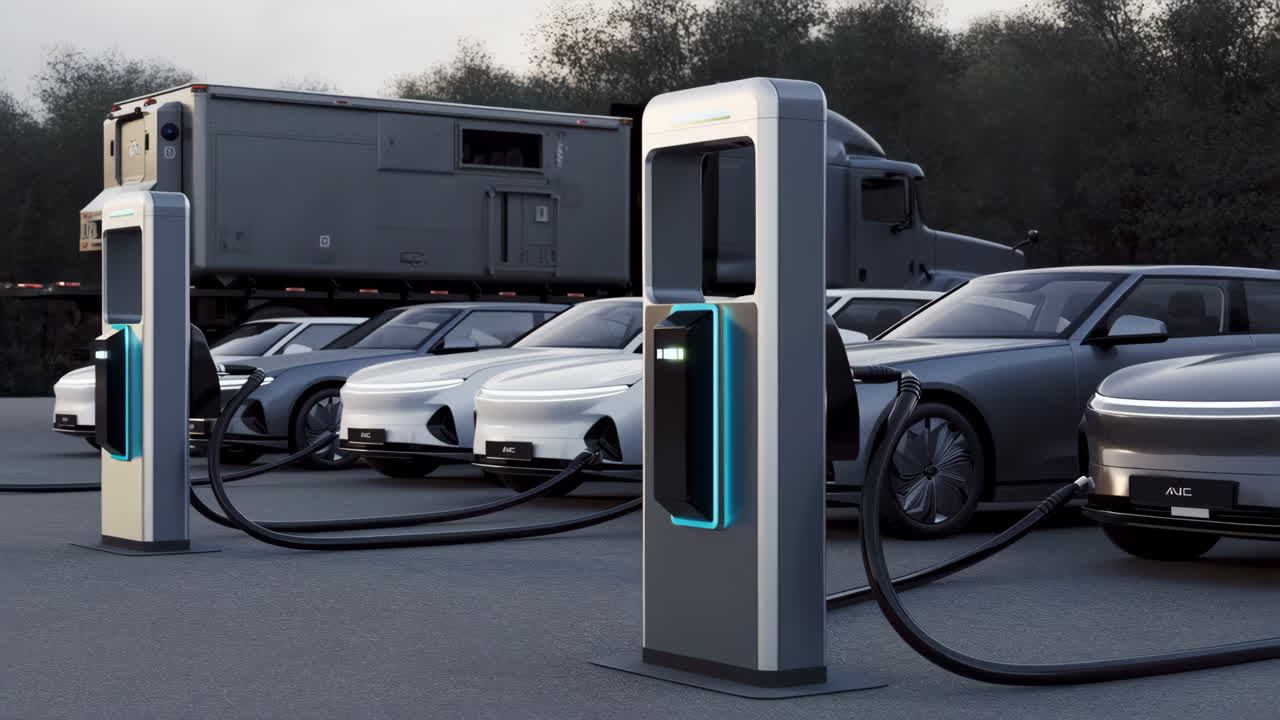 Electric Vehicles Charging at a Modern Station