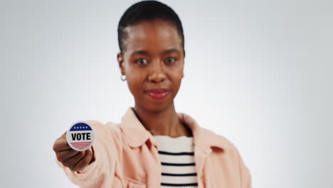 hand, vote and badge with black woman