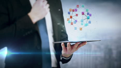 hombre de negocios usando una tableta con animación digital