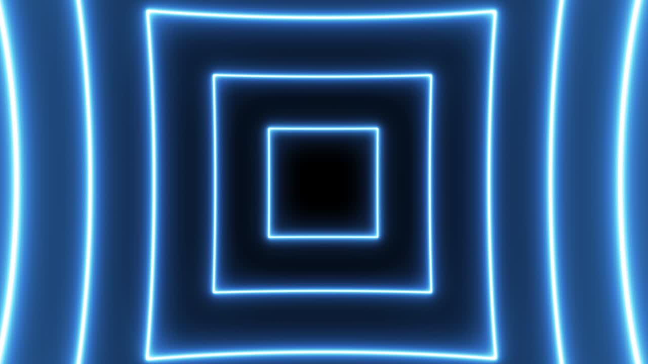 animación de vuelo en un túnel futurista con luces azules de neón rectangulares. movimiento de bucle sin costuras gráfico de fondo abstracto
