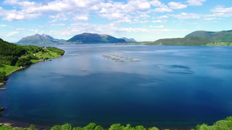 aerial footage farm salmon fishing in norway