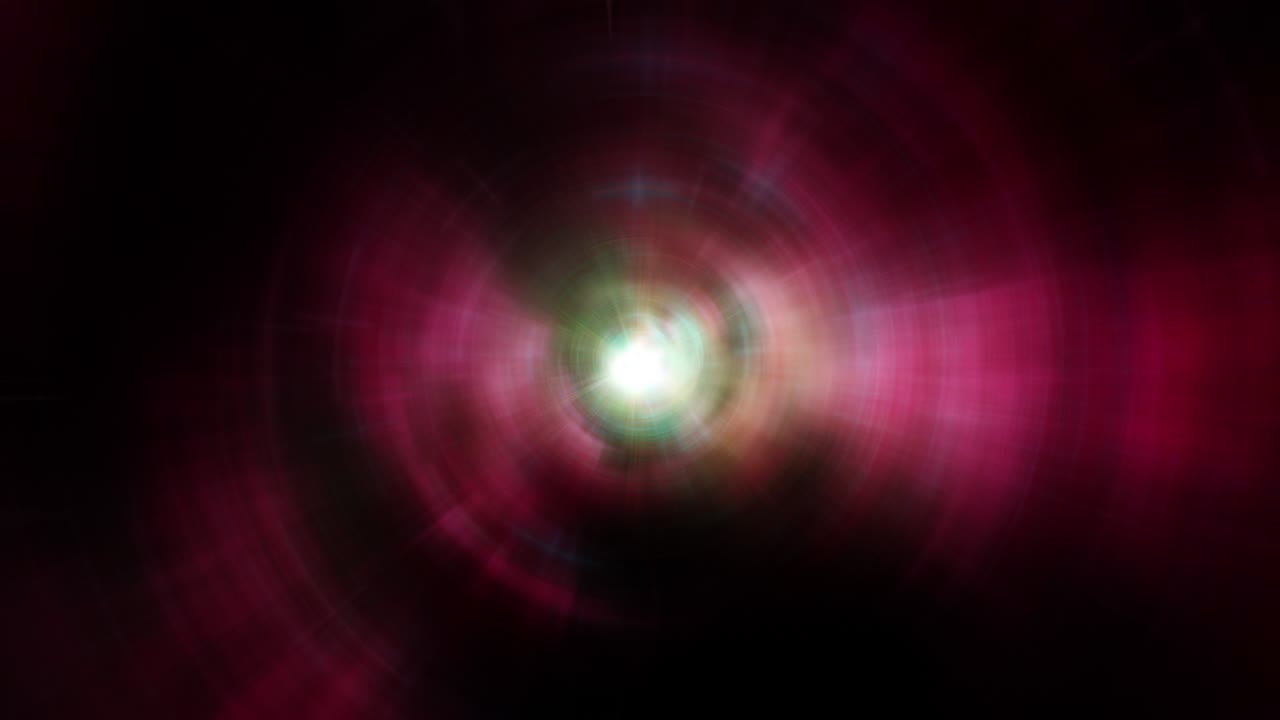 ciencia ficción abstracta espacio y tiempo en cámara lenta con luz del cosmos en el centro. 4k 3d movimiento de bucle sin costuras borroso, raya de luz, efecto de partículas. concepto de fondo de vórtice de viaje espacial en el tiempo.