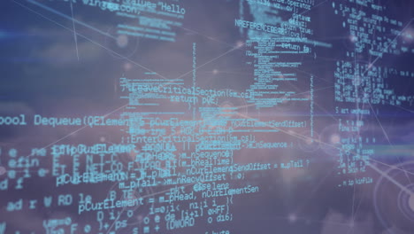 animazione di reti di connessioni e elaborazione dei dati in cielo