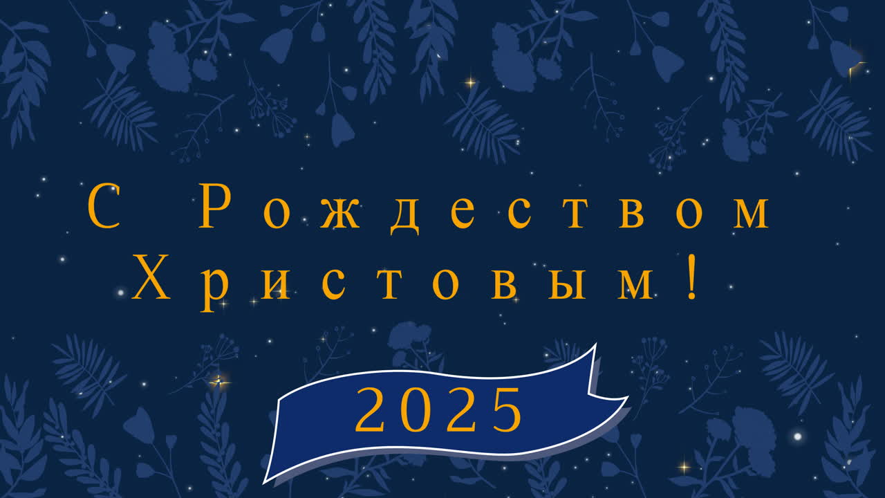 Animation of christmas greetings in russian and happy new year 2025 over decoration and snow falling