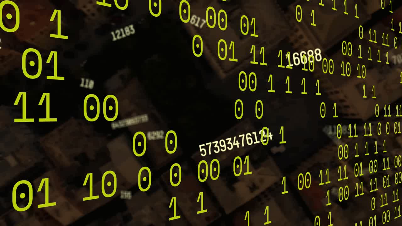 도시 풍경 위의 데이터 처리 애니메이션