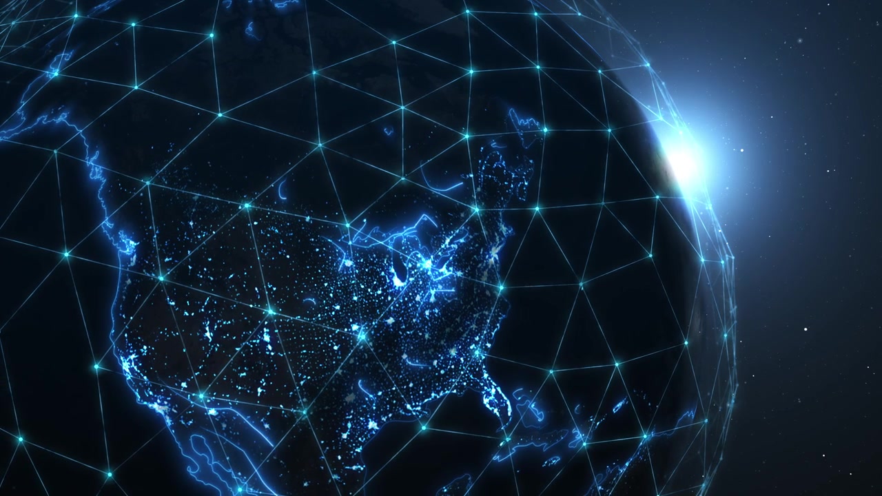 Digital Network Connection Over Earth Globe With Glowing City Lights