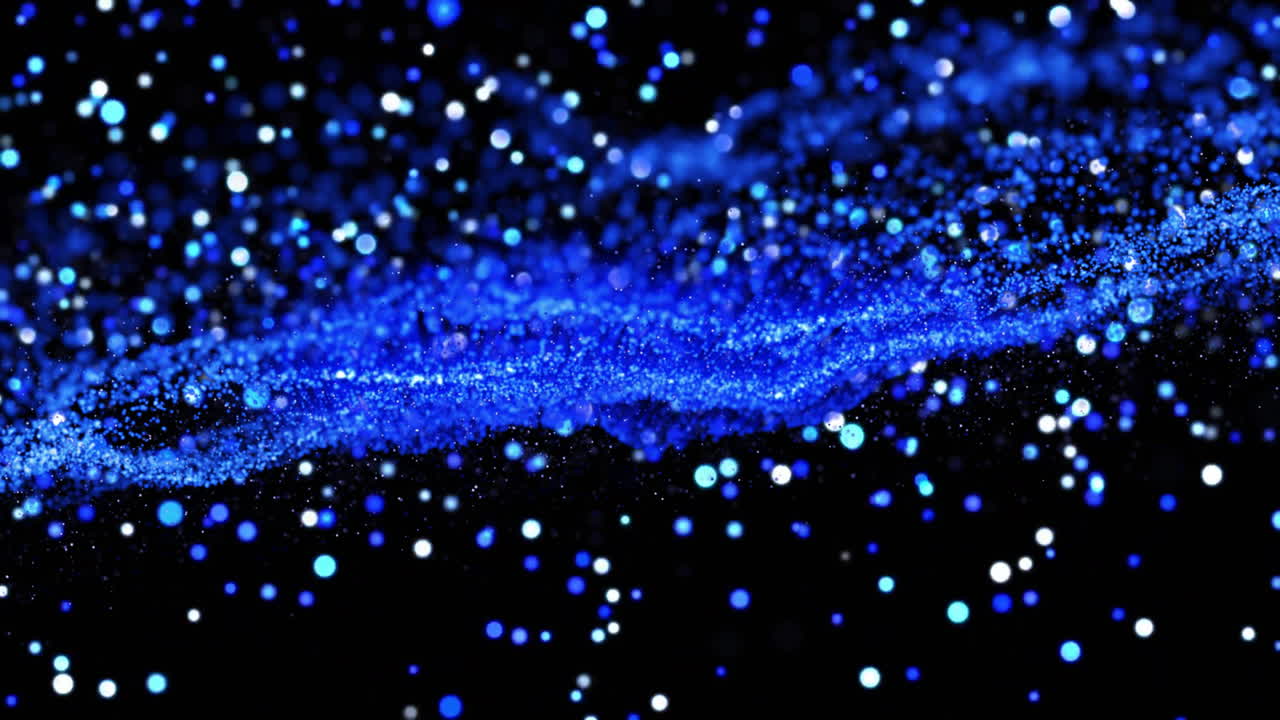 검은색 배경에서 움직이는 파란색과 색 점의 애니메이션