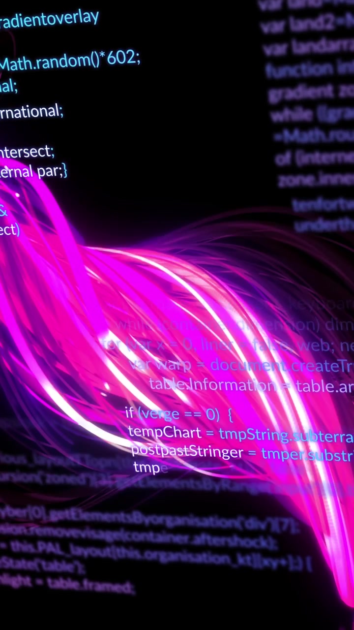 Animation of data processing over network of glowing pink fibre optic strands