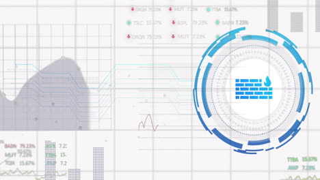 animación de la protección de cortafuegos sobre los datos y gráficos del mercado de valores en la interfaz digital