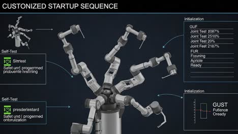 Comprehensive Overview of Customized Startup Sequence for a Multi-Arm Robotic System Showcasing Self-Test Procedures and Initialization Processes