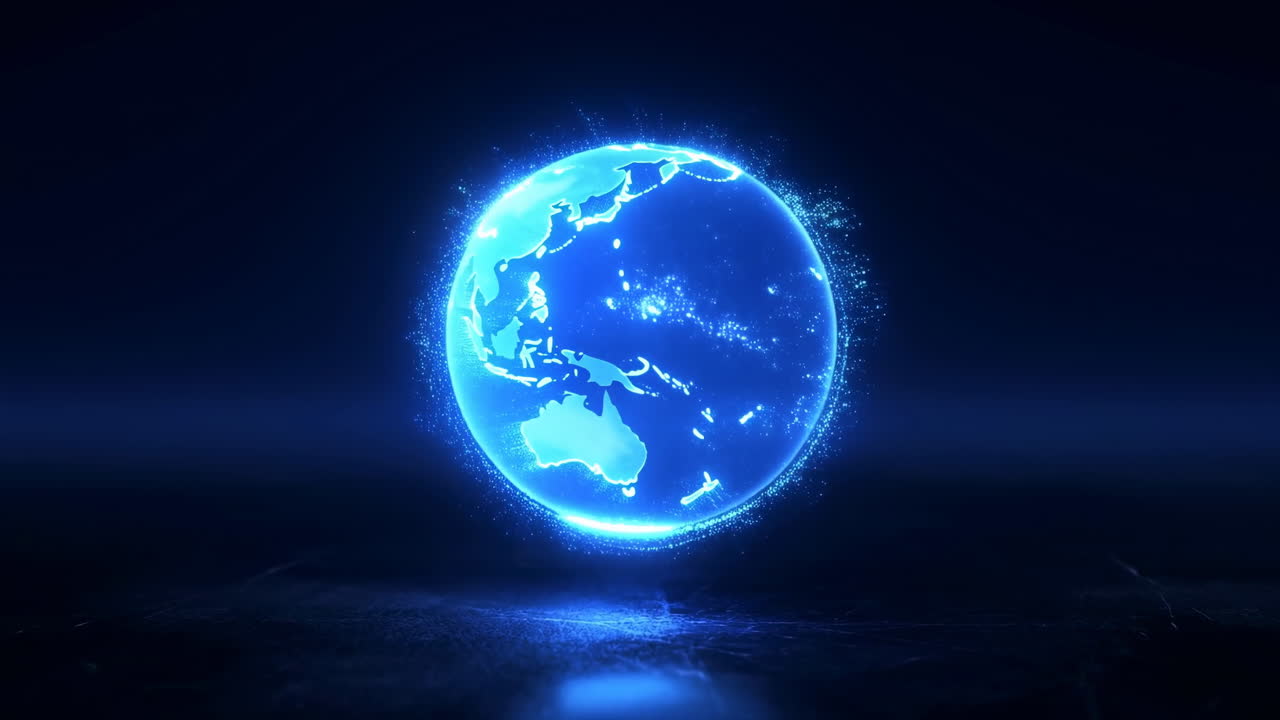 Glowing Digital Earth Globe Spinning on Dark Background