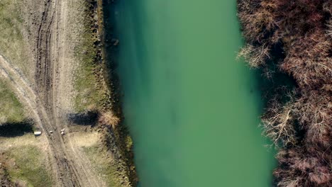 green river aerial shot  circular motion by drone. and moving down