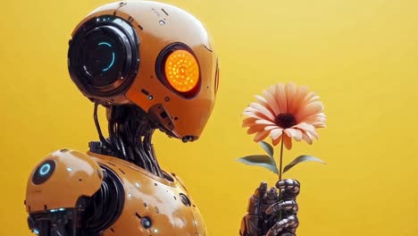 robot holding a flower