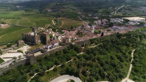 aerial view of obidos medieval town portugal