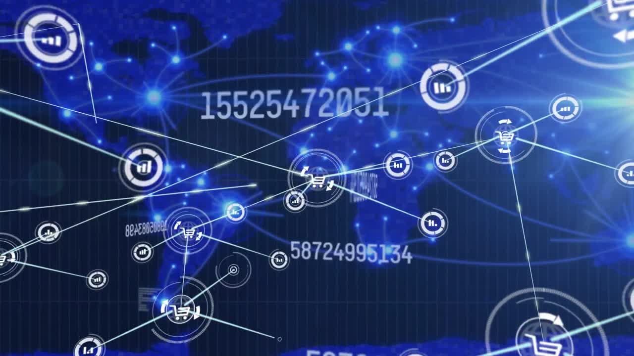 숫자의 애니메이션, 연결 네트워크와 세계 지도를 통한 데이터 처리