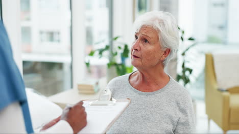 nurse, senior woman and stress in clinic with flu