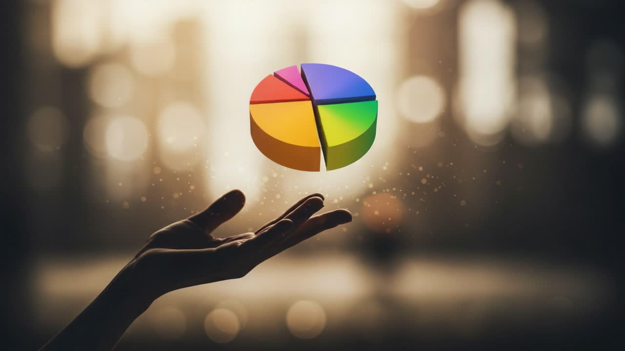 A Vibrant Pie Chart Transcending Reality: An Artistic Representation of Data Visualization in a Dreamlike Atmosphere