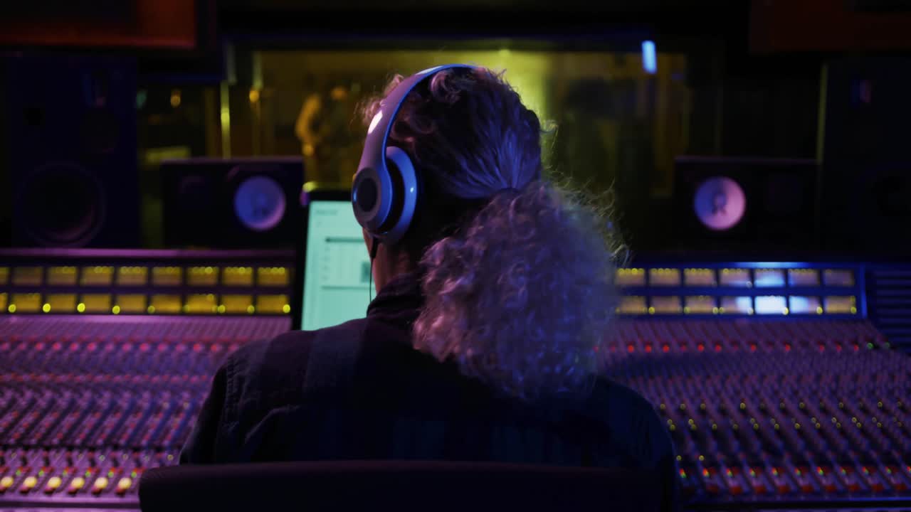 ingeniera de sonido que trabaja en un escritorio de mezcla
