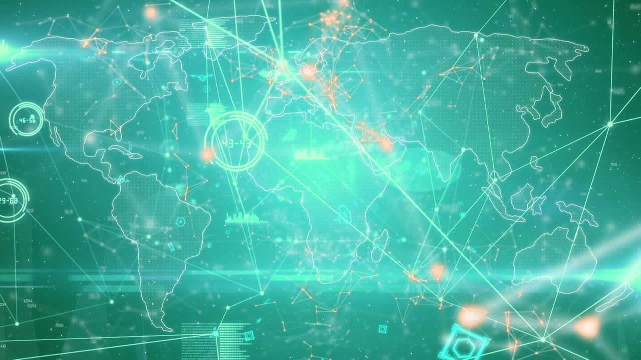 녹색 배경에 연결 네트워크와 데이터 처리의 애니메이션