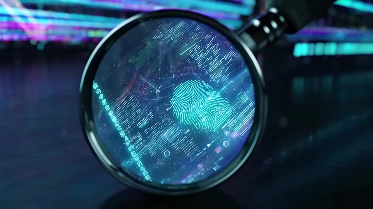 Magnifying Glass Examining Digital Fingerprint and Data Streams