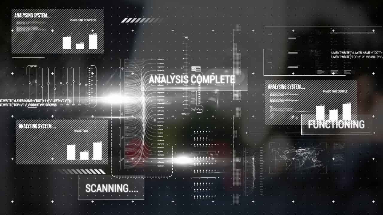 Animation of data processing on black background