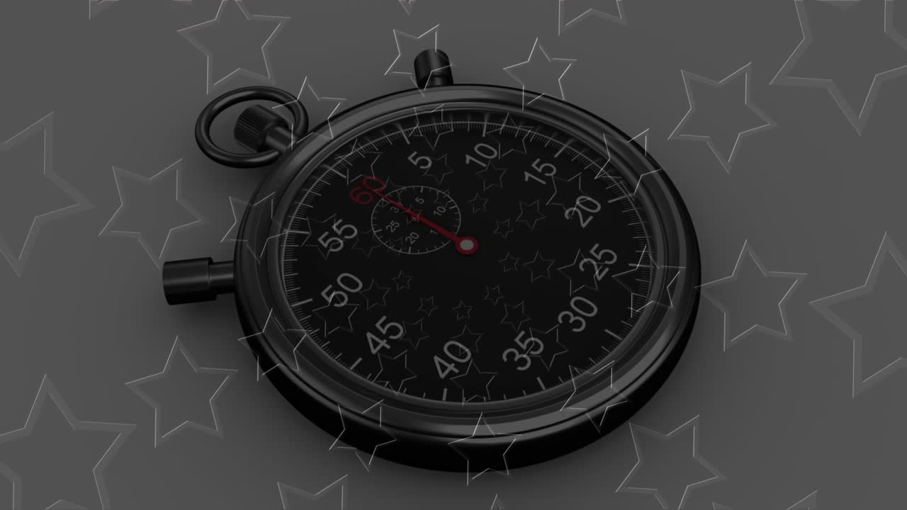 On start, stopwatch staying still, stars drifting with red-blue-white cycle, illustrating time flow
