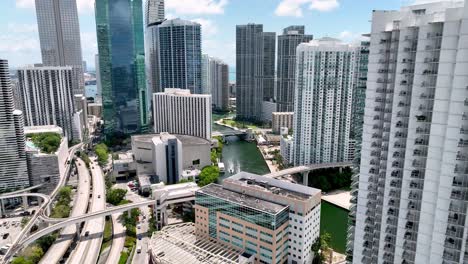 aerial above the miami river in miami florida
