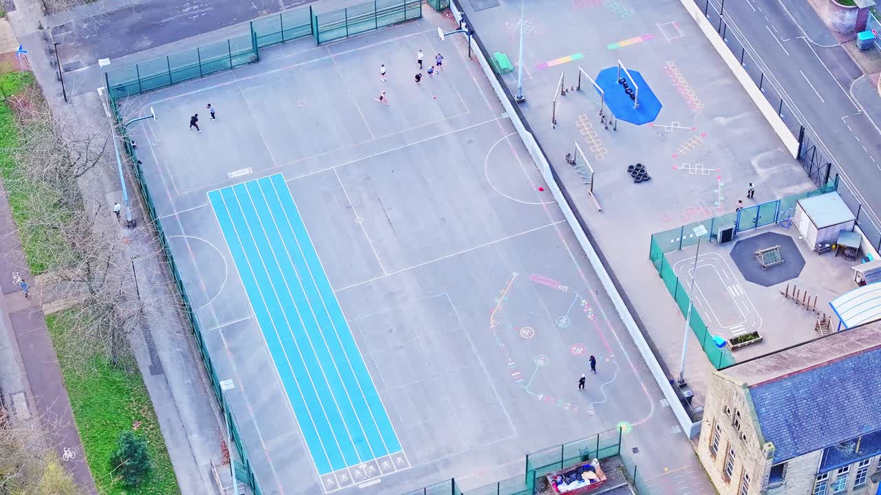 Drone Footage showing some actively used outdoor sports courts in the Devonshire Green area, Sheffield